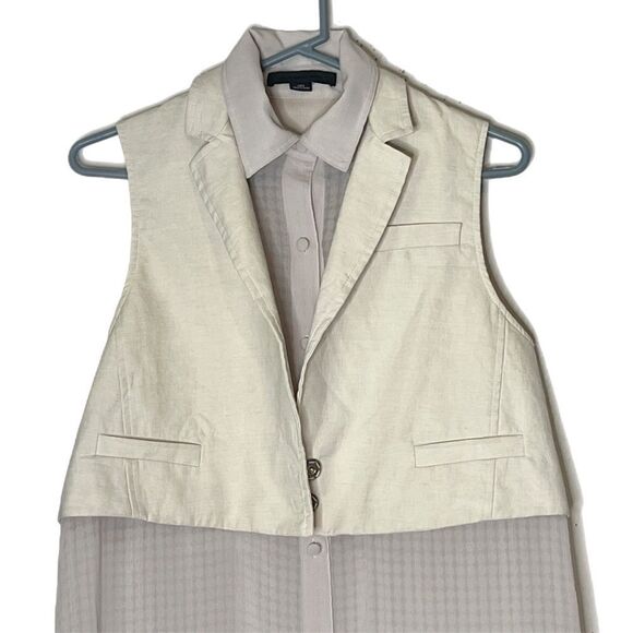 Alexander Wang Chiffon Button Up Tunic Top with Overlay Cropped Vest - Picture 3 of 6